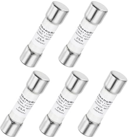 QUARKZMAN 5er Packung Glas Sicherung 25A, Träge Feinsicherung 10X38mm Zeitverzögerungssicherung 600V AC für DIY-Inverter-Schaltkreisplatine