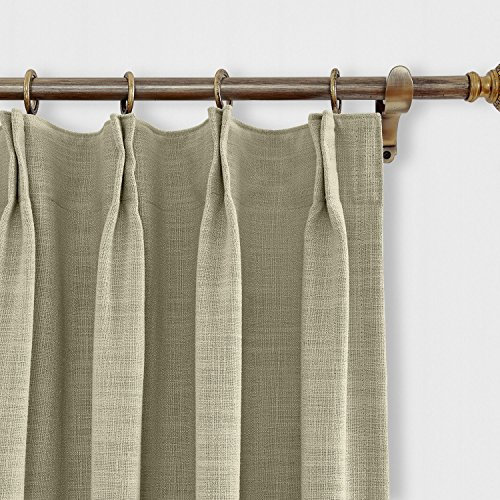 Grey Beige Faux Linen Curtain Drapes Room Darkening Pinch Pleat Curtain for Sliding Glass Door Blackout Lining 66W x 72L Inch Ideal for Patio Door and Living Room Fabric Elegant