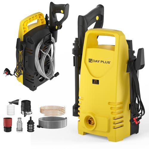 Idropulitrice elettrica, 120 bar, copertura area: 30 m², Ugello 4 IN 1 a connessione rapida, Idropulitrice portatile per patio e auto, vialetto, giardino, tutti gli accessori inclusi, Giallo
