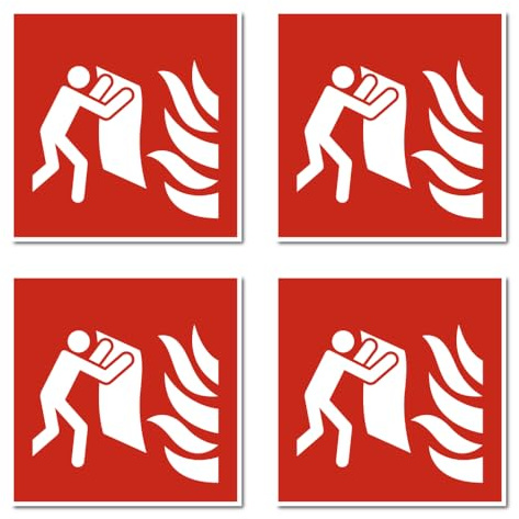 Aufkleber: 75x75 mm, 4 Stück - Löschdecke - Brandschutzzeichen - F016 - rot/weiß - DIN EN ISO 7010 / ASR A1.3