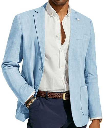 PJ PAUL JONES Herren Sakko Freizeit Jacken Blazer Anzug Regular Fit Sommer Sportlich Anzüge Casual Business Leicht Leinen Anzugjacke, XL, Hellblau