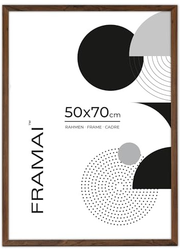 FRAMAI® Bilderrahmen 50x70 cm Braun MDF Umweltfreundlichem Rahmen mit Bruchsicheren Plexi, Aufhänger und Aufsteller