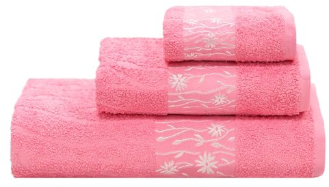 nice homeit - Set di 3 Asciugamani in Cotone Filato ad Anello – Asciugamano da Bagno Extra Grande di Qualità, Morbidi e Assorbenti – Ideale per Bagno, Palestra, Hotel e Spa - Made in Italy (Rosa)