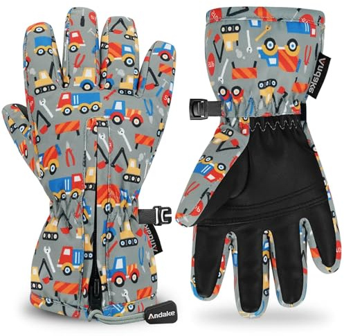 Andake Kinder-Skihandschuhe, Winter-Skihandschuhe, Winddicht, wasserdicht, warm, Outdoor-Sporthandschuhe ，Für Jungen und Mädchen(Bitumen Grey Mechanicstt-2-4Y:XXXS)