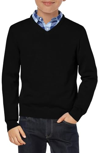 Haloumoning Jersey para niños con cuello en V, uniforme de manga larga, jersey de punto monocolor, básico, informal, ligero