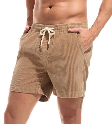 Amy Coulee Mens 5.5 Inch Casual Cotton Corduroy Shorts(Khaki, XL)