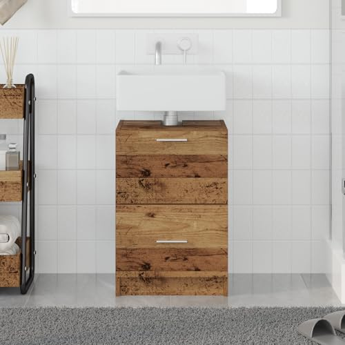 QJBSAVVA Armadietto per Lavandino Bagno in Legno Vecchio 40x37x59 cm con 2 Cassetti Mobile Salvaspazio Stretto Moderno Autoportante per Interni
