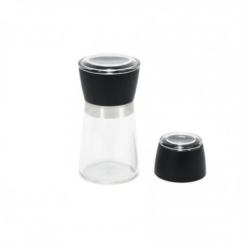 Molinillo de pimienta de cristal y acero inoxidable, altura 12,5 cm, diámetro 6,32 cm, negro y transparente