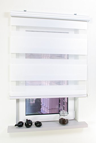 Liedeco Duo-Rollo Doppelrollo mit Kassette | B 60 x H 160 cm | Streifen - Weiß | lichtdurchlässig