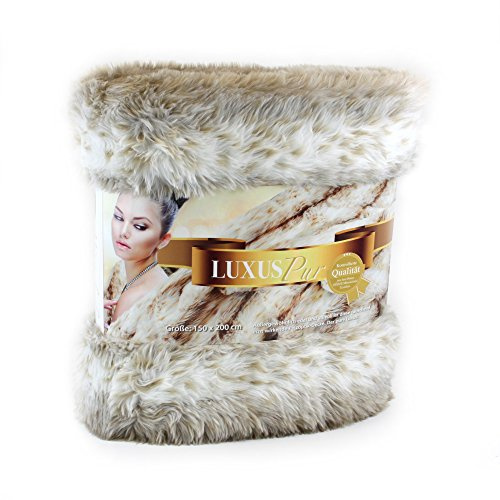 Gözze - Wohndecke, Kunstfell in edler Pelzoptik, Design Luchs, 150 x 200 cm - Weiß/Beige