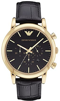 Emporio Armani Watch for Men, Quartz Chronograph Movement, 46 mm Gold Stainless Steel Case with a Leather Strap, AR1917