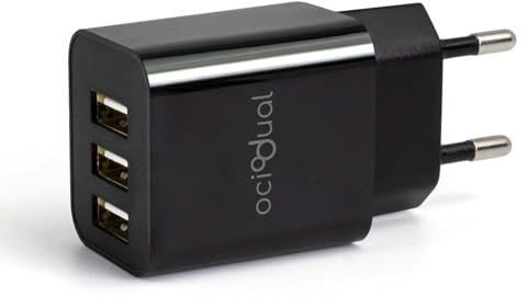 OcioDual Caricabatterie da Muro EU, 3 Porte USB da 5 V, 2,4 a, 10 W, Caricabatterie per Smartphone, Adattatore di Alimentazione per Presa USB, Ricarica Rapida, Modello: ST590, Nero
