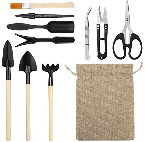 RosewineC 11 Pcs Mini Gardening Tools Flax Bag Set Gardening Transplanting Tools for Succulent Plant Transplanting and Shovel Operation Convenient Indoor and Outdoor Small Fairyland Garden Plant Care