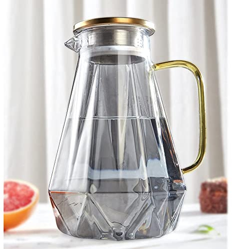 DUJUST Caraffa per Acqua con Coperchio in Acciaio Inossidabile [2 L], Brocca Acqua Vetro con Maniglia di Disegno del Diamante Nero, Decorazione per la Stanza, Caraffa in Vetro per Acqua ad Alta Durata