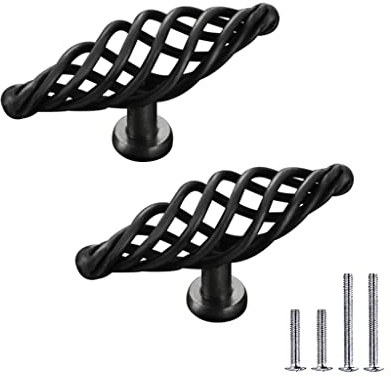 CcHhyyt 2 Stück Antiker Vogelkäfig Schrankknopf Vintage Metall Schwarz Möbelknauf mit Schrauben Runde Oval Möbelknöpfe Griffe für Büro Möbel, Küchenschrank, Schubladen Knöpfe (101mm, Schwarz)
