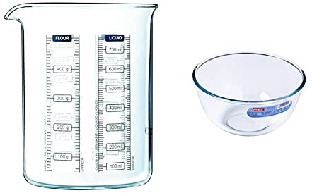 Pyrex Vaso Medidor 750Ml-Kitchen Lab, Único, 750Ml + Pyrex Classic - Bol Para Mezclas De 2 Litros, Transparente