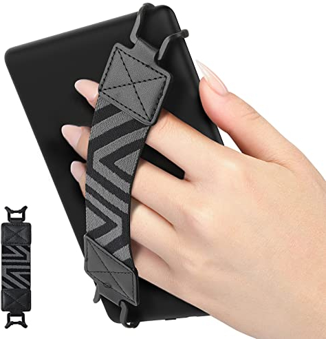 MoKo Handschlaufe für 6-8 Kindle eReaders Fire Tablet - Elastisches Halteband für Kindle/Kobo/Voyaga/Lenovo/Sony E-Book, Leicht und Tragbar Fingerhalterung Griff Halter, Schwarz