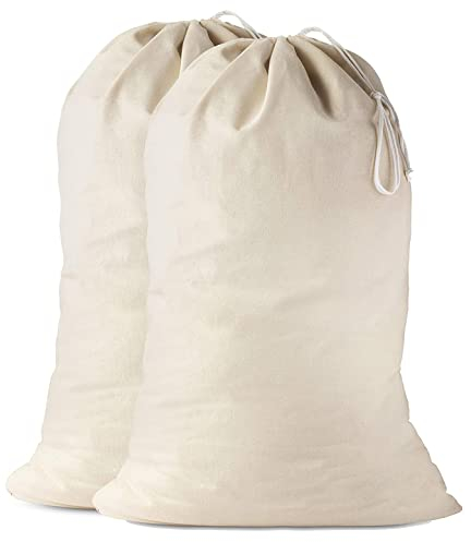 Wäschebeutel in Natürlicher Farbe Sehr langlebig, Wäschesack mit Kordelzug, Maschinenwaschbar und Wiederverwendbar, Wäschebeutel Reise (2 Pack | 50 X 75 cm)