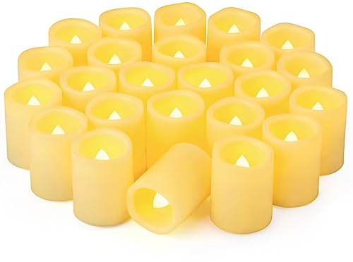 Yakpo 24 Pack 5cm Flameless Flickering LED Votive Candles Battery Operated, Electric Fake Votive Tea Light, LED Flicker Tealight Candle Bulk for Wedding Party Christmas Halloween Lantern Decorations