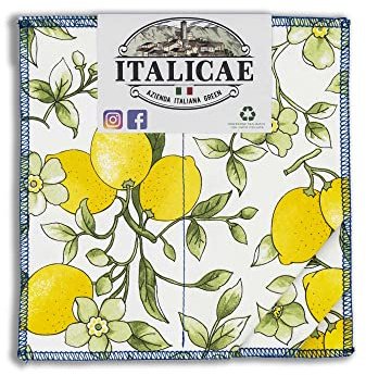 ITALICAE - spugne cucina MADE IN ITALY - spugnette piatti 3PZ fantasia limoni 20x20cm - Spugna piatti ecologica ultra assorbente. Spugne microfibra antigraffio adatte per ogni superficie