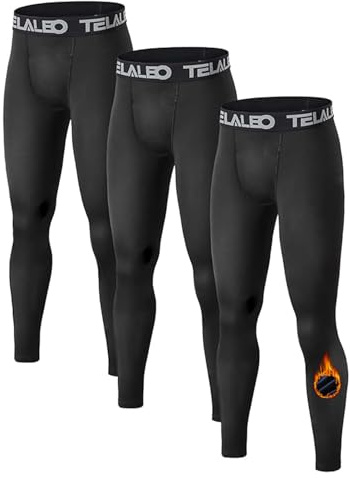 Boys Thermal Compression Leggings Pants Youth Fleece Lined Base Layer Tights Cold Weather Heat Gear (Fireball is an AD) 3Black M