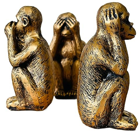 Wanwanzi Juego de 3 estatuas de monos sabios - ¡No escucha, no ve, no habla - Figuras de mono de resina para decoración de oficina y hogar - Opción de regalo memorable