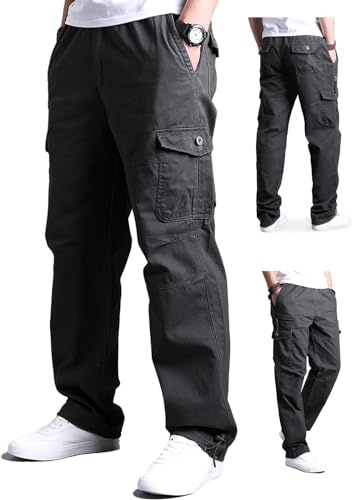 Aotoyou Pantalon Cargo Homme Grande Taille Elastique 100% Coton, Gris 4XL