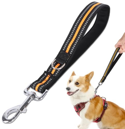Kaket Reflective Short Dog Lead with Padded Handle, Strong Short Leash for Dog, Short Training Leads for Medium Large Dogs (32 CM, Orange)