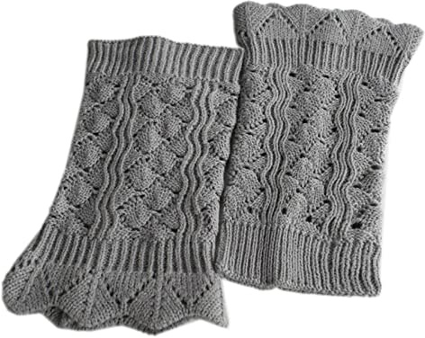 KieTeiiK Beinstulpen für Damen, Winter, Nachahmung, Spitze, kurze Beinstulpen, Vintage, ausgehöhlt, gehäkelt, gestrickt, Stiefelmanschetten, gewellter Rand, einfarbig, Gamaschen, Socken, hellgrau,