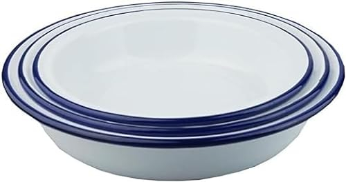 Lucaro 3 Piece Set - Enamel Round 16cm, 20cm, 22cm Pie Dishes White Vintage Design, Suitable for Oven and Stove, Dishwasher Safe, Tray, Tin