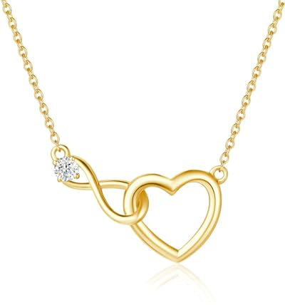 FANCIME 14K Echtes Massiv Gold Infinity Liebe Herz Schmuck mit Moissanite Halskette Armband Geburtstag Geschenke für Frauen Mama Ihr Damen