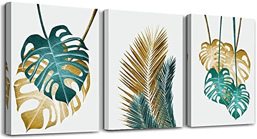 MHARTK66 Tableau Monstera Doré et Vert Affiche Décoration Plantes Vertes Impression sur Toile Decoration Murale Moderne Salon Moderne Toile Murale