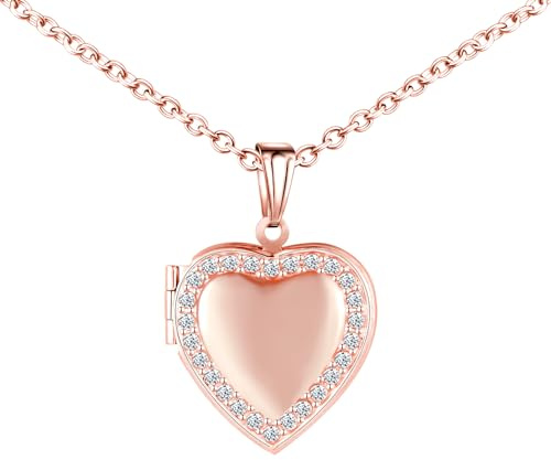 MICMIF Collana Personalizzato Ciondolo Medaglione Cuore Con Zirconia Cubica in Bianco, Verde, Rosso Foto Locket in Acciaio Inossidabile Per Mamma Donne e Ragazze, Ciondolo Portafoto Personalizzate
