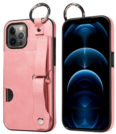 Wuhaizher iPhone 12/12 Pro Case with Ring Buckle and Snap Bracelet Stand Phone Wallet Case for Men Women with Card Holder Slot Shockproof Bumper Protective Cover for iPhone 12/12 Pro, Brown