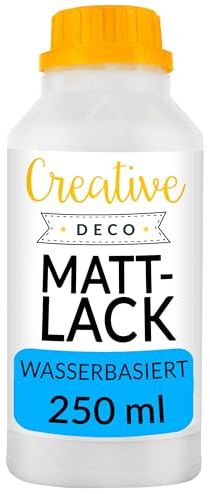 Creative Deco Acryl Mattlack Firnis | 250 ml Flasche Klarlack | Oberflächenfinish auf Wasserbasis | Permanenter farbloser Lack | Verwendung im Innen- und Außenbereich | Bastelprojekte und Gemälde
