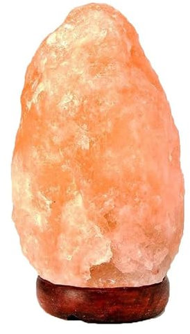 Vaster Moto Lámpara de sal del Himalaya Lámpara de sal de roca de cristal hecha a mano Base de madera Roca de cristal natural Lámparas de sal de las estribaciones del Himalaya (ROSA, 5-7KG)