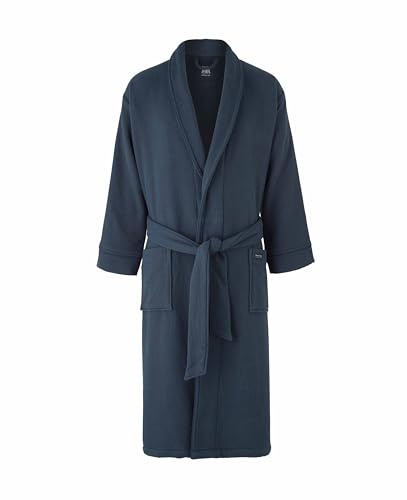 THE SAVILE ROW COMPANY LONDON Peignoir en coton gaufré de luxe pour homme avec doublure en coton éponge, bleu marine, L