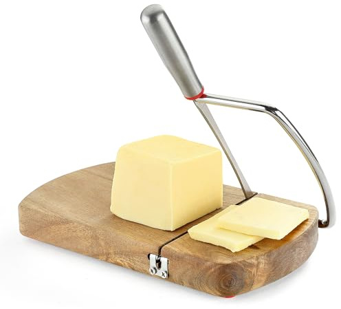 DGLOZE Wooden Cheese Slicer, Cheese Cutter Board with Stainless Steel Blade for Block Cheese, Vegetables, Butter, Sausages, Bread
