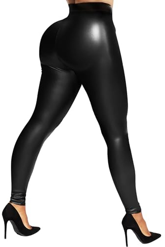 Buauty Faux Leather Leggings for Women High Waisted Leather Pants Tummy Control Stretch Pleather PU Pants Black