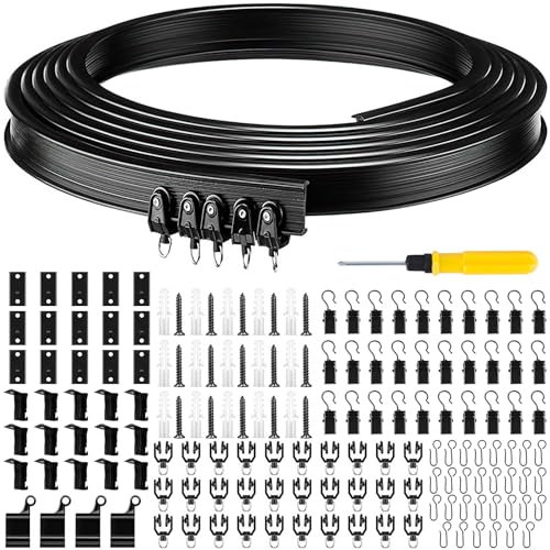 Binario per Tende a Soffitto, 5M Binario Curvo per Tende, Flessibile Binario Tenda Soffitto Scorrevole con Accessori di Montaggio per Divisore per Stanze, Camper e Doccia(Nero)