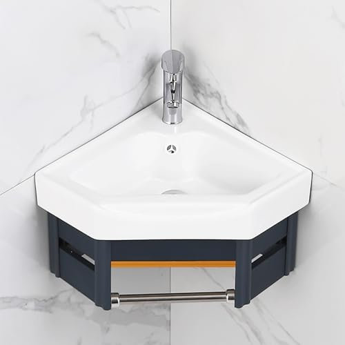 Eckwaschbecken aus Keramik fürs Badezimmer, Eckwaschbecken zur Wandmontage, Waschbecken aus Keramik, Waschbecken mit Edelstahlgestell, Waschbeckenschränke fürs Badezimmer, Eckwaschbecken für
