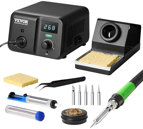 VEVOR Stazione di Saldatura 70 W Schermo Digitale, kit Stazione di Saldatura, Controllo della Temperatura 50 ℃ a 500 ℃ e Trasformatore Integrato, 5 Punte di Saldatura, Saldatura Senza Piombo, Pinzette