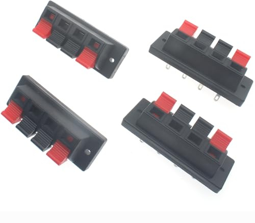 SYCZIOHU Lautsprecheranschlüsse, Buchse, Federklemme, Push-Release-Steckverbinder, Lautsprecher, Drahtklemmen, Streifenblock, quadratisch, Express-Federclip, einreihig, 4-polig, 4 Positionen, 4 Stück