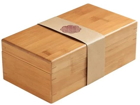 Halsband Organizer Trä Te-blad Köksskåp Organizer För Present Hem Elders Heminredning 1st Bambu Present Box Tebehållare(25 * 14 * 9cm) Örhänge Smyckeskrin Halsband Smyckeskrin