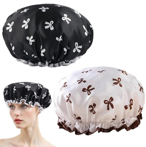 2piezas Gorros de Ducha de Doble Capa para Mujer,Gorro De Ducha EláStico,Gorro de Spa Para Pelo Reutilizables,Gorro de Ducha de Lazo,para Baños,Bañeras,Salones Double Layer Shower.