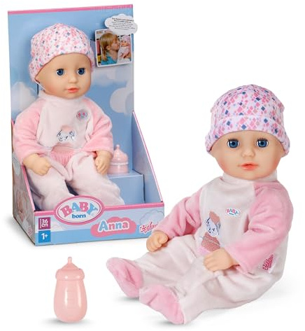 Baby Born Anna Rose 36 cm Stoffpuppe mit Schlafaugen und Fläschchen | Weicher Stoffkörper, rosa Strampler, ab 1 Jahr