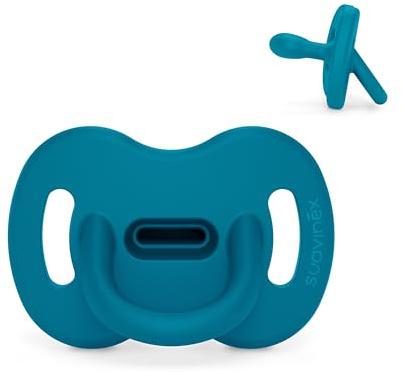 Suavinex, Ciuccio Tutto in Silicone, per Bambini 0/6 Mesi, Ciuccio con Tettarella Simmetrica Sx Pro, Super Morbido e Flessibile, Ideale per Dormire, Color Essence, Deep Ocean