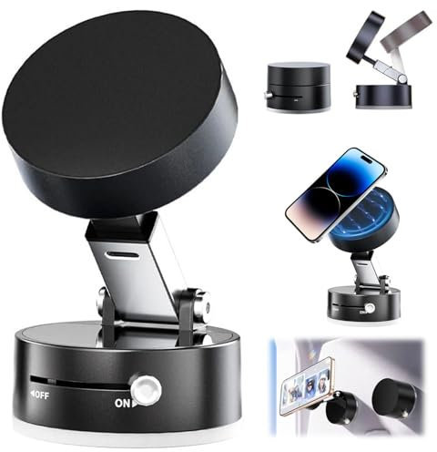 Vacuum Magnetic Suction Phone Holder,Magnetic Suction Phone Mount,Vacuum Suctions Car Phone Mount,Retractable Folding Mobile Phone Stand for All Phones,for Kitchen,Bathroom,Desk,Gym,Mirror,Tile,Glass