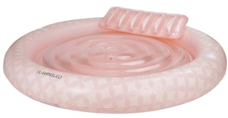 FLAMINGUEO - Colchoneta Piscina - Tanning Pool Tumbona Hinchable con Aspersor - Posavasos Incluido - PVC Resistente - Tamaño Individual - Almohada Desmontable