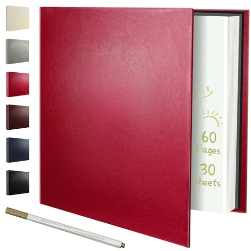 Rdylymx Scrapbook Album 60 Pages Photo Album Self Adhesive for 6x4 7x5 10x8 A4 Pictures Leather Cover DIY Photo Book White Thick Sticky Pages Memory Book for Art & Craft Projects (Red)